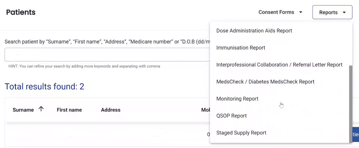 QSOP Service Report Menu.png