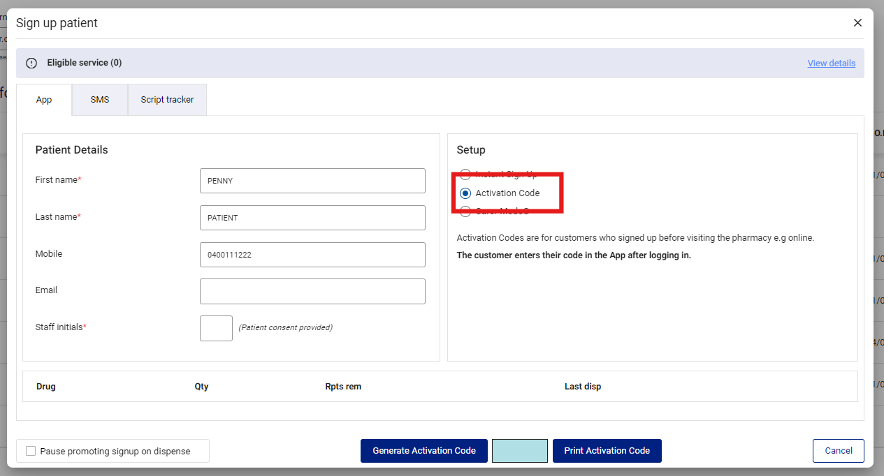 Patient App Sign Up - Activation Code.png