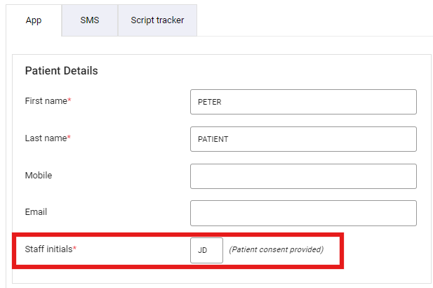 Patient Sign Up - Carer Mode - Staff initials.png